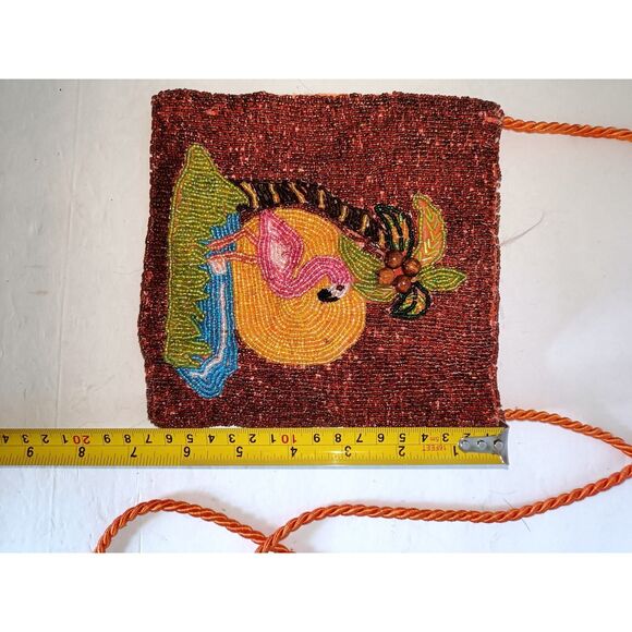 Beaded Flamingo Palm Tree Crossbody Bag purse - Picture 7 of 11